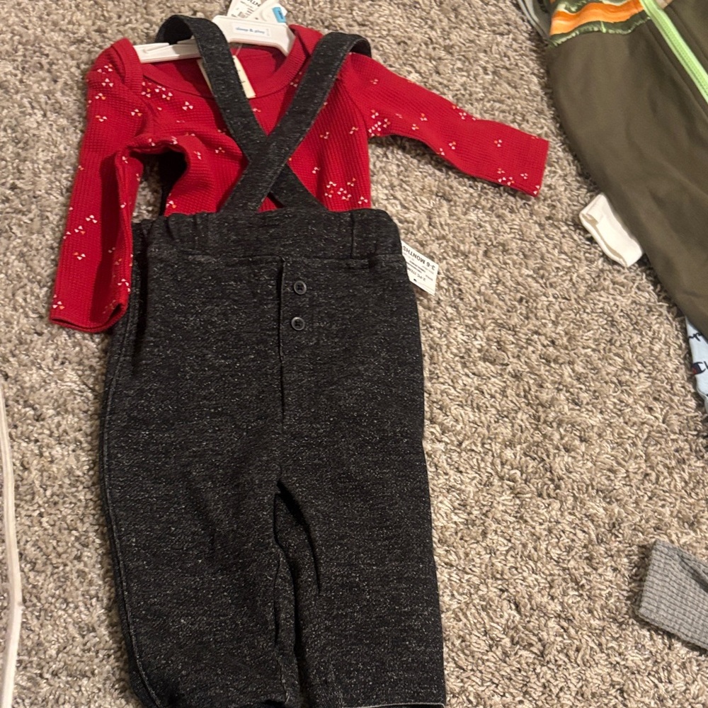 First Impressions Red and Gray Overalls